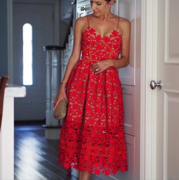 Self-Portrait Dresses & Skirts - Self-Portrait Azalea Red Lace Fit & Flare Midi Dress Size 4